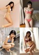 A series of four pictures of a woman in a bikini.